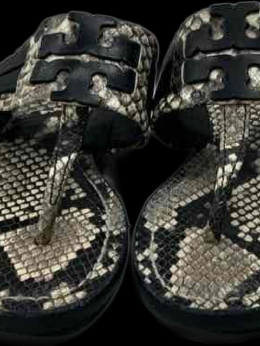 Tory Burch Snake-Print Toe-Post Sandals - Black/Tan- Size 5.5- NEW